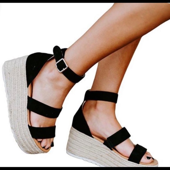 NIB!Black double strap Espadrille Wedges was 67.00 - Picture 3 of 4